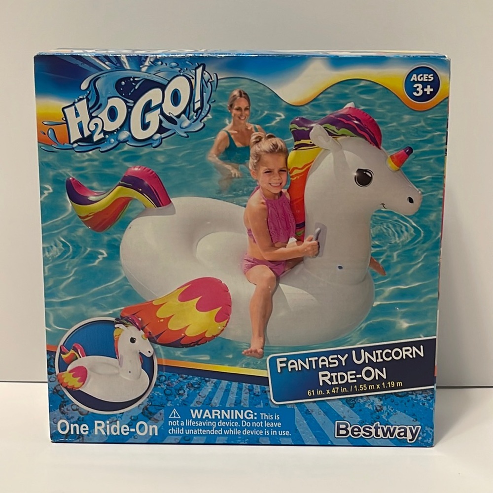 Kid’s Fantasy Unicorn Ride On Blow Up Pool Ride On Toy New In Box